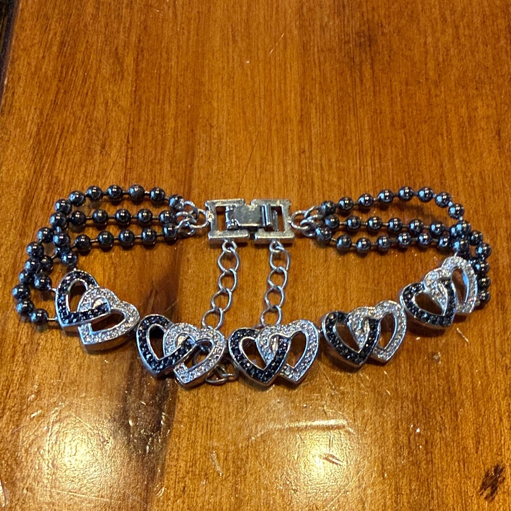 Montana Silver Heart Link Black and Silver Bracelet - Women Jewelry